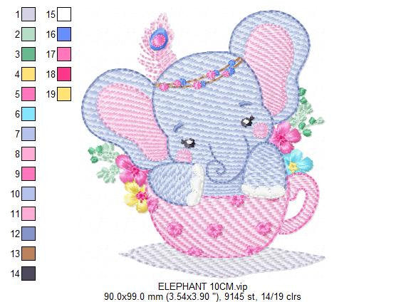 Elephant embroidery designs - Animal embroidery design machine embroidery pattern - Baby girl embroidery file - elephant with flowers pes