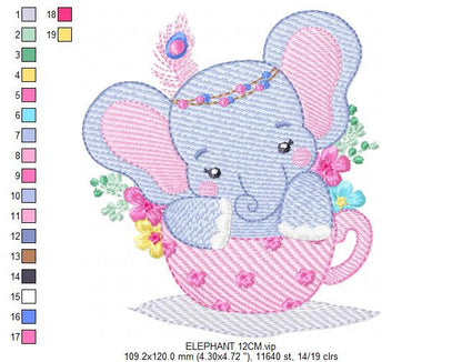 Elephant embroidery designs - Animal embroidery design machine embroidery pattern - Baby girl embroidery file - elephant with flowers pes