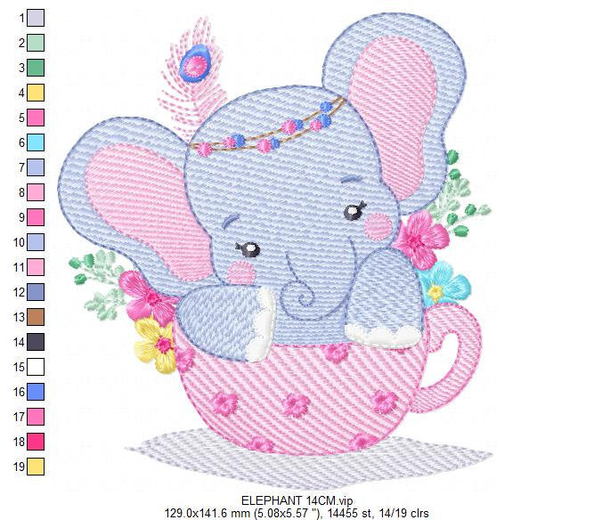 Elephant embroidery designs - Animal embroidery design machine embroidery pattern - Baby girl embroidery file - elephant with flowers pes