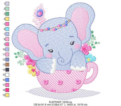 Elephant embroidery designs - Animal embroidery design machine embroidery pattern - Baby girl embroidery file - elephant with flowers pes