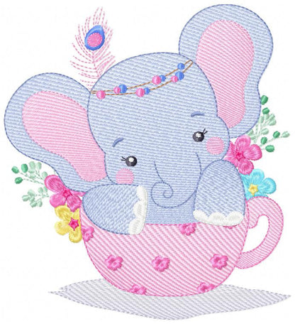 Elephant embroidery designs - Animal embroidery design machine embroidery pattern - Baby girl embroidery file - elephant with flowers pes
