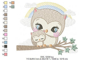 Owl embroidery design - Owl family embroidery design machine embroidery pattern - Baby boy embroidery file - digital download bird with baby