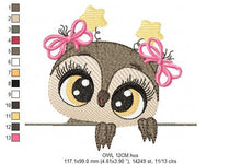 Cargar imagen en el visor de la galería, Owl embroidery design - Animal embroidery design machine embroidery pattern - Kitchen embroidery file - digital download owl with big eyes
