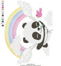 Load image into Gallery viewer, Panda embroidery design - Animal embroidery designs machine embroidery pattern - Baby boy embroidery file - Panda with bird flying rainbow
