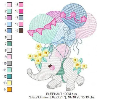 Elephant embroidery designs - Hot air balloon embroidery design machine embroidery pattern - Safari embroidery file - Elephant with balloons Marcia Embroidery