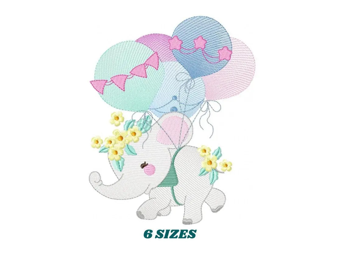 Elephant embroidery designs - Hot air balloon embroidery design machine embroidery pattern - Safari embroidery file - Elephant with balloons Marcia Embroidery