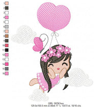 Load image into Gallery viewer, Baby girl embroidery designs - Angel embroidery design machine embroidery pattern - girl with balloons embroidery file - instant download
