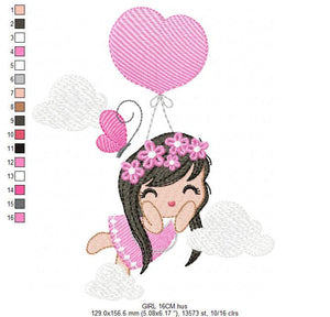 Baby girl embroidery designs - Angel embroidery design machine embroidery pattern - girl with balloons embroidery file - instant download