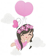 Load image into Gallery viewer, Baby girl embroidery designs - Angel embroidery design machine embroidery pattern - girl with balloons embroidery file - instant download
