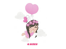 Load image into Gallery viewer, Baby girl embroidery designs - Angel embroidery design machine embroidery pattern - girl with balloons embroidery file - instant download
