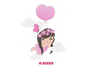 Baby girl embroidery designs - Angel embroidery design machine embroidery pattern - girl with balloons embroidery file - instant download