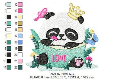 Panda with crown embroidery design - King Animal with flowers embroidery designs machine embroidery pattern - Baby boy - Instant download