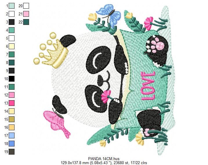 Panda with crown embroidery design - King Animal with flowers embroidery designs machine embroidery pattern - Baby boy - Instant download