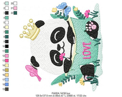 Panda with crown embroidery design - King Animal with flowers embroidery designs machine embroidery pattern - Baby boy - Instant download