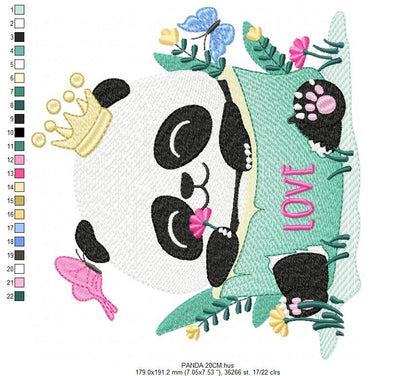 Panda with crown embroidery design - King Animal with flowers embroidery designs machine embroidery pattern - Baby boy - Instant download