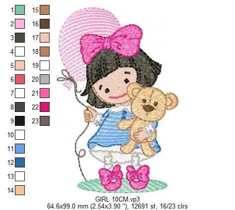 Baby girl embroidery designs - Girl with bear embroidery design machine embroidery - girl with balloon embroidery file - Children embroidery Marcia Embroidery