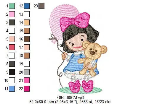 Baby girl embroidery designs - Girl with bear embroidery design machine embroidery - girl with balloon embroidery file - Children embroidery Marcia Embroidery