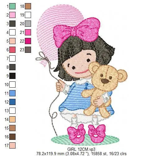 Baby girl embroidery designs - Girl with bear embroidery design machine embroidery - girl with balloon embroidery file - Children embroidery Marcia Embroidery