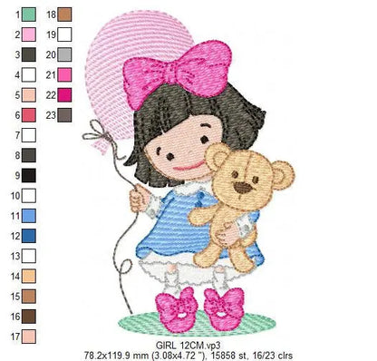 Baby girl embroidery designs - Girl with bear embroidery design machine embroidery - girl with balloon embroidery file - Children embroidery Marcia Embroidery