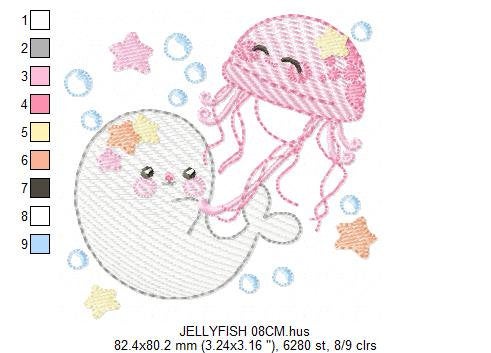 Jellyfish embroidery design - Seal embroidery designs machine embroidery pattern - Ocean animals embroidery file - instant digital download