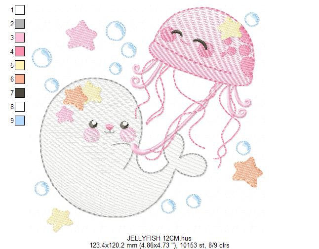 Jellyfish embroidery design - Seal embroidery designs machine embroidery pattern - Ocean animals embroidery file - instant digital download