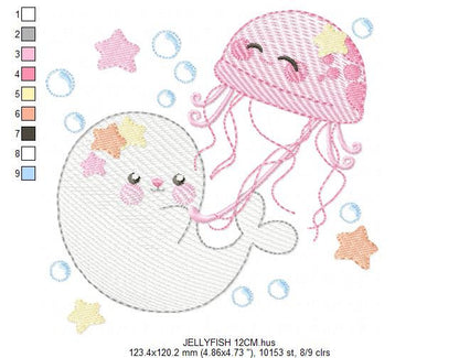 Jellyfish embroidery design - Seal embroidery designs machine embroidery pattern - Ocean animals embroidery file - instant digital download