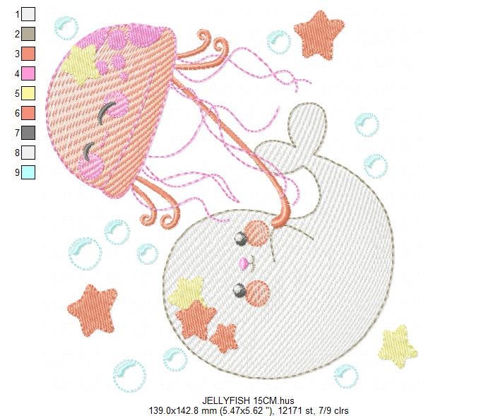 Jellyfish embroidery design - Seal embroidery designs machine embroidery pattern - Ocean animals embroidery file - instant digital download