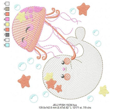 Jellyfish embroidery design - Seal embroidery designs machine embroidery pattern - Ocean animals embroidery file - instant digital download