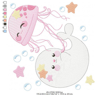 Jellyfish embroidery design - Seal embroidery designs machine embroidery pattern - Ocean animals embroidery file - instant digital download