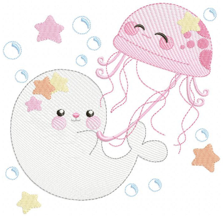 Jellyfish embroidery design - Seal embroidery designs machine embroidery pattern - Ocean animals embroidery file - instant digital download