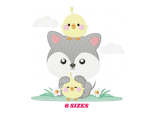 Fox with chicks embroidery designs - Woodland animall machine embroidery pattern - Husky Dog file - Instant download pes jef dst hus vp3 xxx