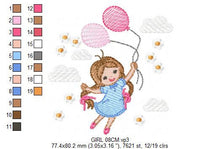 Load image into Gallery viewer, Baby girl embroidery designs - Toddler embroidery design machine embroidery pattern - girl with balloons embroidery file - kid embroidery
