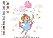 Load image into Gallery viewer, Baby girl embroidery designs - Toddler embroidery design machine embroidery pattern - girl with balloons embroidery file - kid embroidery
