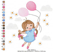 Load image into Gallery viewer, Baby girl embroidery designs - Toddler embroidery design machine embroidery pattern - girl with balloons embroidery file - kid embroidery
