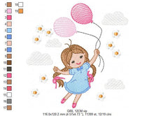 Load image into Gallery viewer, Baby girl embroidery designs - Toddler embroidery design machine embroidery pattern - girl with balloons embroidery file - kid embroidery
