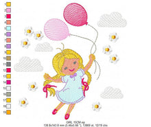 Load image into Gallery viewer, Baby girl embroidery designs - Toddler embroidery design machine embroidery pattern - girl with balloons embroidery file - kid embroidery
