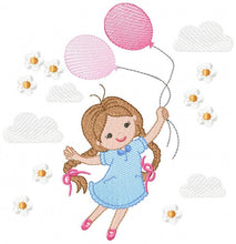 Load image into Gallery viewer, Baby girl embroidery designs - Toddler embroidery design machine embroidery pattern - girl with balloons embroidery file - kid embroidery
