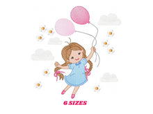 Load image into Gallery viewer, Baby girl embroidery designs - Toddler embroidery design machine embroidery pattern - girl with balloons embroidery file - kid embroidery
