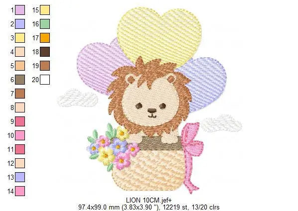 Lion with balloon embroidery designs - Safari Wild Animal with crown machine pattern - Baby boy file - Instant digital download pes jef dst Marcia Embroidery