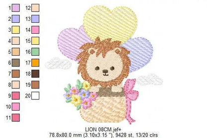 Lion with balloon embroidery designs - Safari Wild Animal with crown machine pattern - Baby boy file - Instant digital download pes jef dst Marcia Embroidery