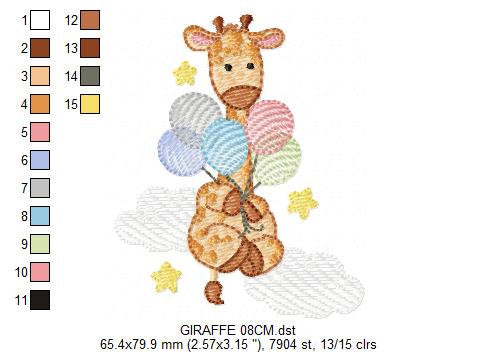 Giraffe embroidery design - Animal embroidery designs machine embroidery pattern - Baby girl embroidery file - Giraffe with balloons stars