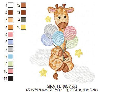 Giraffe embroidery design - Animal embroidery designs machine embroidery pattern - Baby girl embroidery file - Giraffe with balloons stars