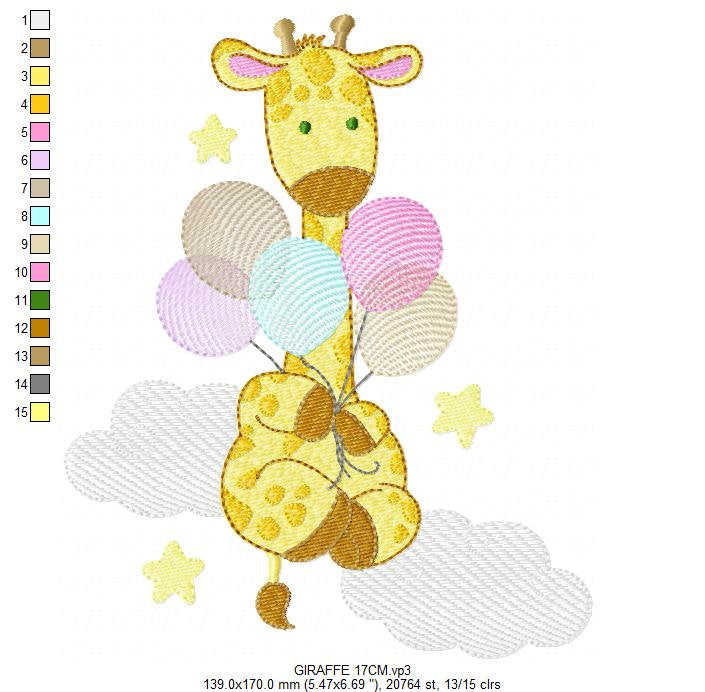Giraffe embroidery design - Animal embroidery designs machine embroidery pattern - Baby girl embroidery file - Giraffe with balloons stars