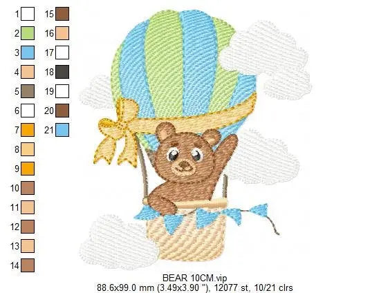 Bear embroidery designs - Hot air balloon embroidery design machine embroidery pattern - Nursery embroidery - bear filled stitch newborn Marcia Embroidery