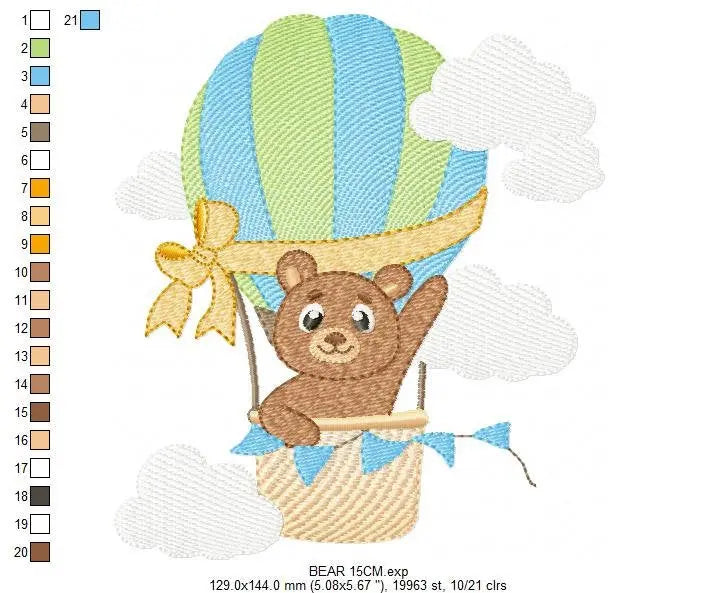 Bear embroidery designs - Hot air balloon embroidery design machine embroidery pattern - Nursery embroidery - bear filled stitch newborn Marcia Embroidery