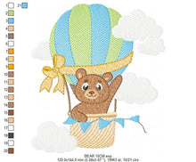 Charger l&#39;image dans la galerie, Bear embroidery designs - Hot air balloon embroidery design machine embroidery pattern - Nursery embroidery - bear filled stitch newborn
