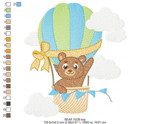 Bear embroidery designs - Hot air balloon embroidery design machine embroidery pattern - Nursery embroidery - bear filled stitch newborn