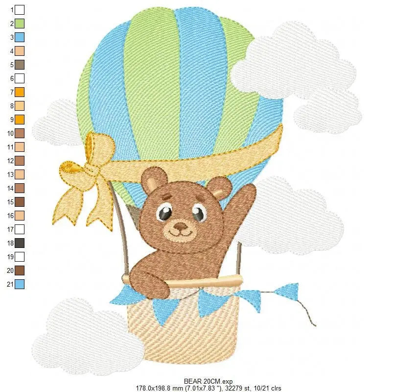 Bear embroidery designs - Hot air balloon embroidery design machine embroidery pattern - Nursery embroidery - bear filled stitch newborn Marcia Embroidery