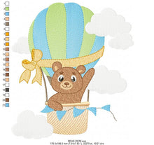 Charger l&#39;image dans la galerie, Bear embroidery designs - Hot air balloon embroidery design machine embroidery pattern - Nursery embroidery - bear filled stitch newborn
