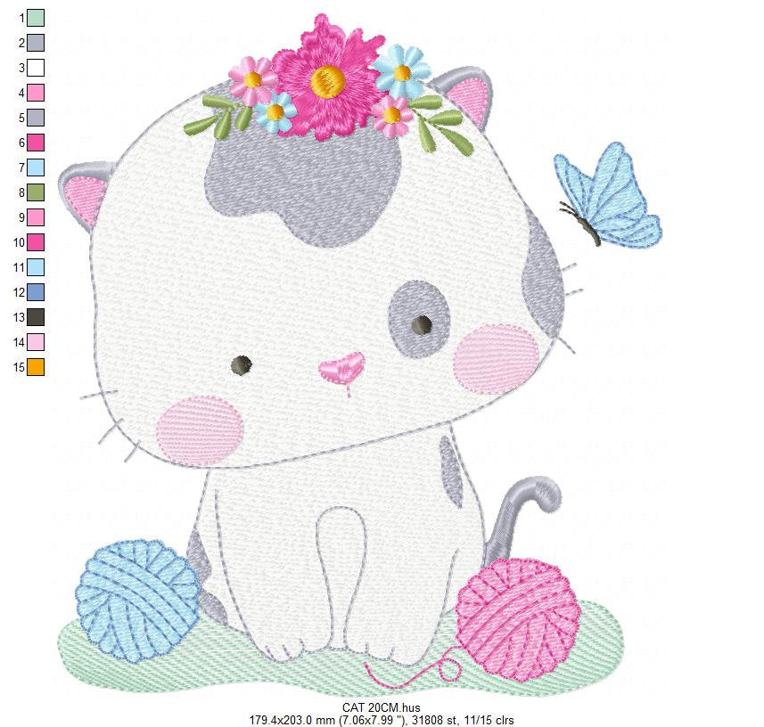 Cat embroidery design - Kitty embroidery designs machine embroidery pattern - Pet embroidery file - Baby girl embroidery Kitchen cloth Apron